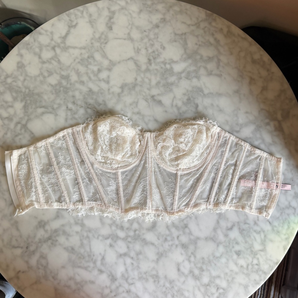Victoria’s Secret Lace Bustier Corset Bra Top Cream Off White 34DD 34E Lingerie - Picture 3 of 7